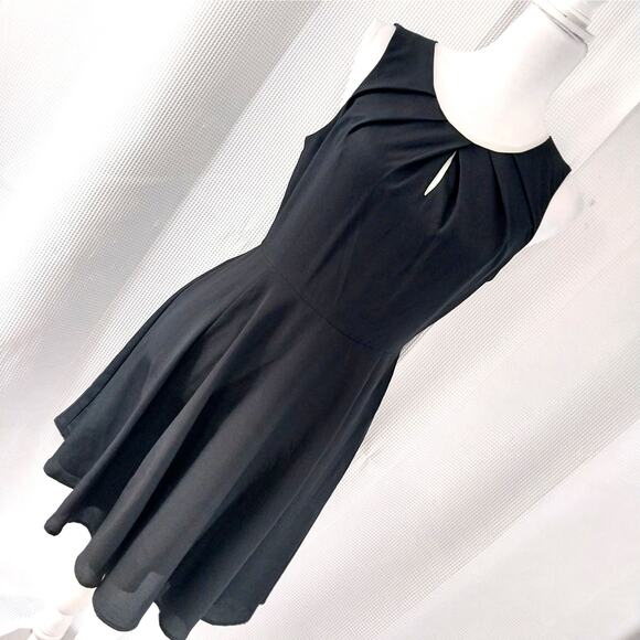EXPRESS! ELEGANT AND UNDERSTATED BLACK A-LINE PLEATED NECKLINE DRESS! SZ 6 - Picture 10 of 10